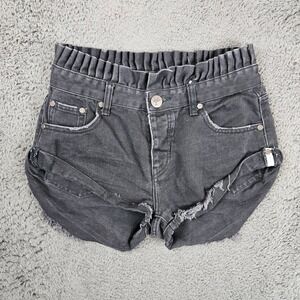 One Teaspoon x Free People Le Bandits Black Denim Paperbag Waist Shorts Size 25